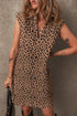 Sophisticated Leopard Print V Neck Sleeveless Colla Mini Dress