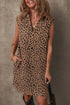 Sophisticated Leopard Print V Neck Sleeveless Colla Mini Dress