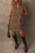 Sophisticated Leopard Print V Neck Sleeveless Colla Mini Dress