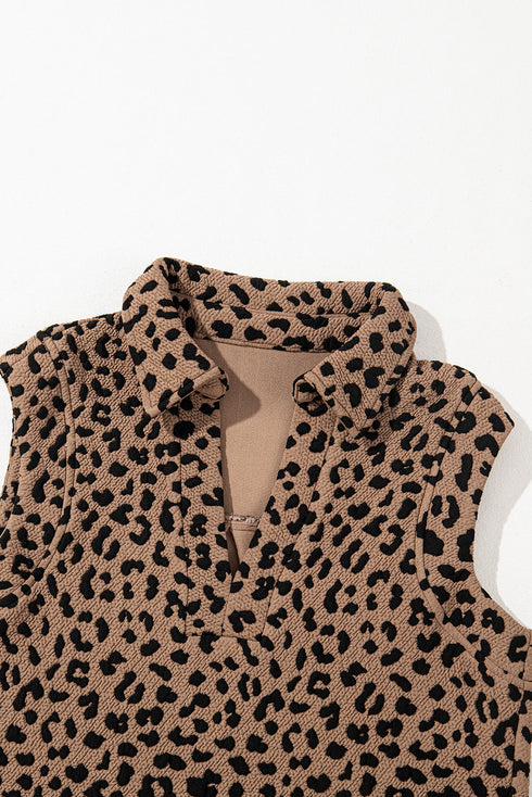 Sophisticated Leopard Print V Neck Sleeveless Colla Mini Dress
