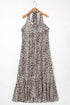 Sophisticated Leopard Printed Halter Neck Backless Ruffled Hem Maxi Dress