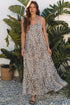 Sophisticated Leopard Printed Halter Neck Backless Ruffled Hem Maxi Dress