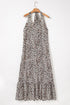 Sophisticated Leopard Printed Halter Neck Backless Ruffled Hem Maxi Dress