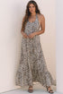 Sophisticated Leopard Printed Halter Neck Backless Ruffled Hem Maxi Dress