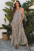 Sophisticated Leopard Printed Halter Neck Backless Ruffled Hem Maxi Dress