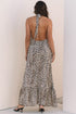 Sophisticated Leopard Printed Halter Neck Backless Ruffled Hem Maxi Dress