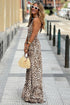 Sophisticated Leopard Printed Halter Neck Backless Ruffled Hem Maxi Dress