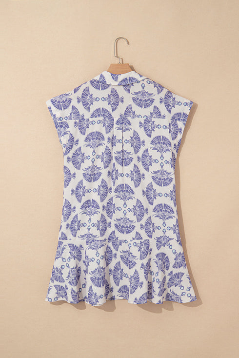 Sophisticated Medallion Print Collared Button Front A-Line Mini Shirt Dress