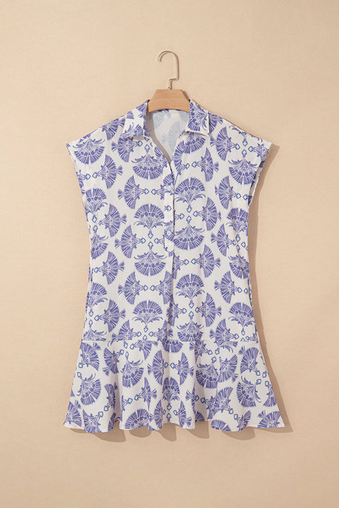 Sophisticated Medallion Print Collared Button Front A-Line Mini Shirt Dress