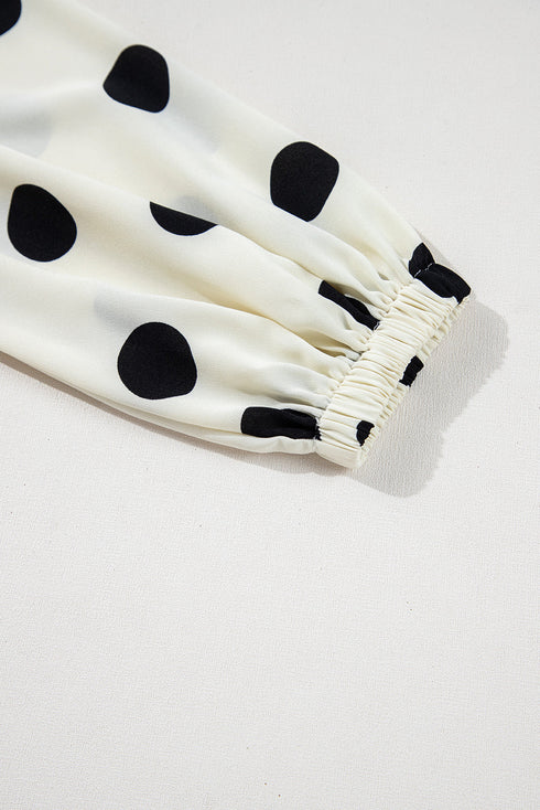 Sophisticated Polka Dot Printed Surplice V Neck Puff Sleeve Mini Dress