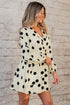 Sophisticated Polka Dot Printed Surplice V Neck Puff Sleeve Mini Dress