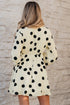 Sophisticated Polka Dot Printed Surplice V Neck Puff Sleeve Mini Dress
