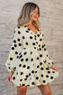 Sophisticated Polka Dot Printed Surplice V Neck Puff Sleeve Mini Dress