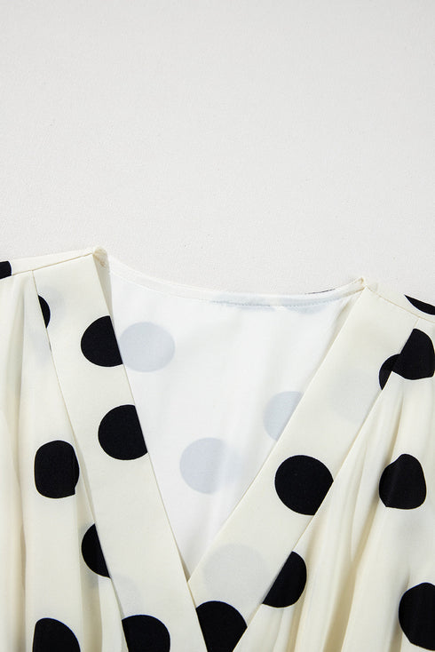 Sophisticated Polka Dot Printed Surplice V Neck Puff Sleeve Mini Dress