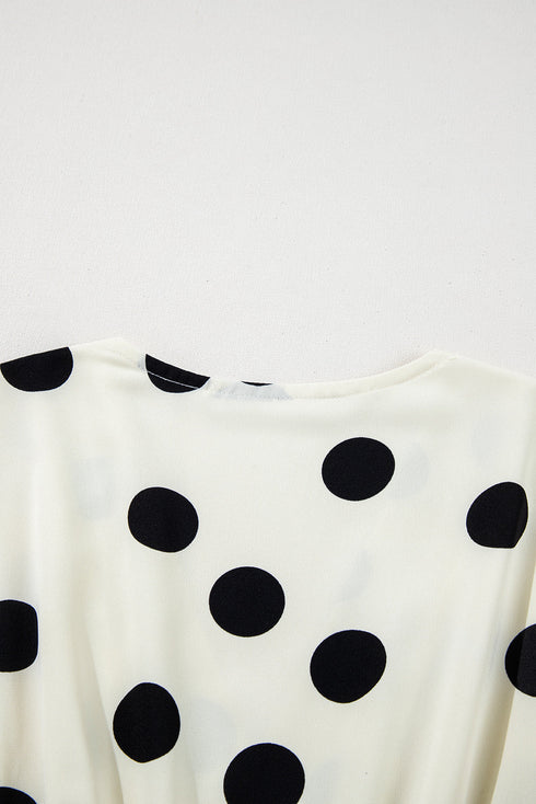 Sophisticated Polka Dot Printed Surplice V Neck Puff Sleeve Mini Dress