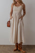 Sophisticated Scoop Neck Ribbed Bodice Pleated Sleeveless Long Dress