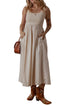 Sophisticated Scoop Neck Ribbed Bodice Pleated Sleeveless Long Dress