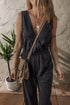 Sophisticated Sleeveless Wrap V Neck High Waist Wide Leg Jumpsuit