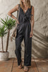 Sophisticated Sleeveless Wrap V Neck High Waist Wide Leg Jumpsuit