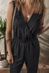 Sophisticated Sleeveless Wrap V Neck High Waist Wide Leg Jumpsuit