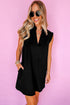 Sophisticated Solid Color Colla Slit Neck Sleeveless Mini Dress