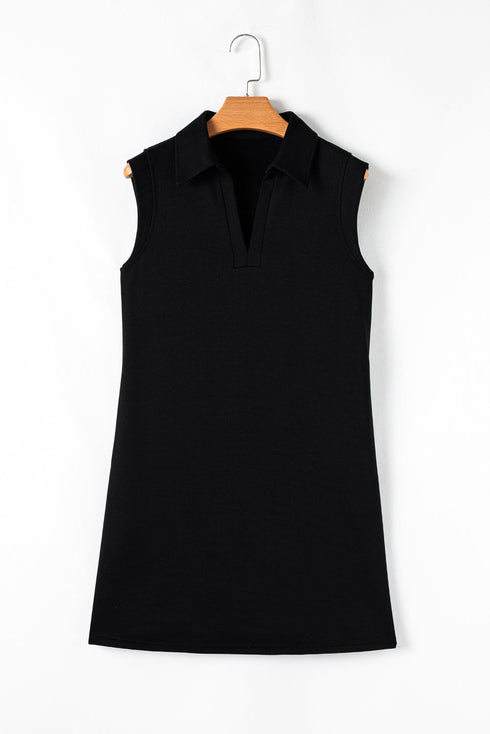 Sophisticated Solid Color Colla Slit Neck Sleeveless Mini Dress