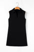 Sophisticated Solid Color Colla Slit Neck Sleeveless Mini Dress