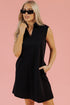 Sophisticated Solid Color Colla Slit Neck Sleeveless Mini Dress