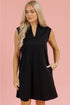 Sophisticated Solid Color Colla Slit Neck Sleeveless Mini Dress
