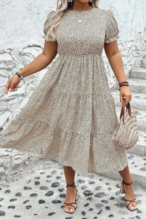 Sophisticated Spot Leopard Print Frill A Line Plus Midi Dress