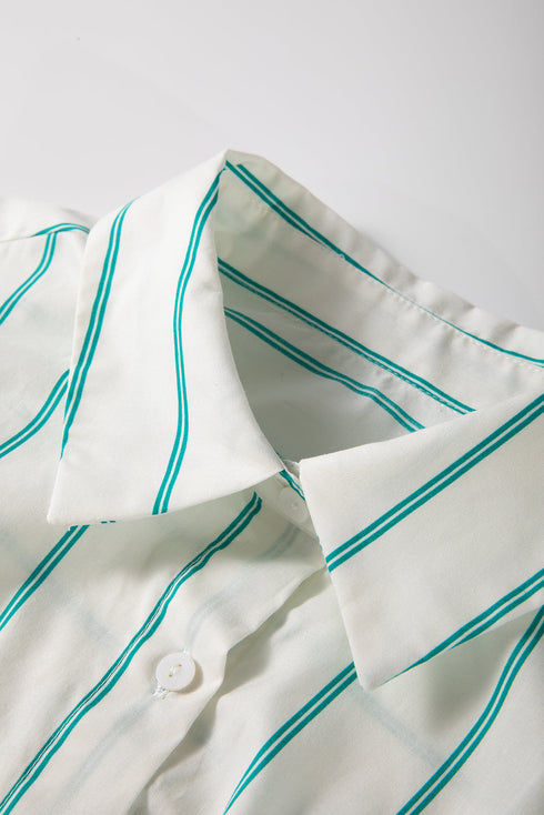 Sophisticated St Patricks Striped Wide Short Sleeve Shift Mini Shirt Dress
