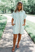 Sophisticated St Patricks Striped Wide Short Sleeve Shift Mini Shirt Dress