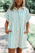 Sophisticated St Patricks Striped Wide Short Sleeve Shift Mini Shirt Dress