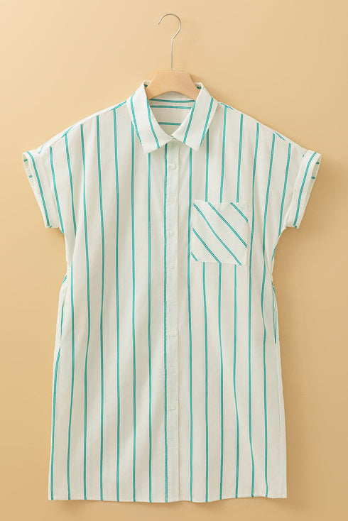 Sophisticated St Patricks Striped Wide Short Sleeve Shift Mini Shirt Dress