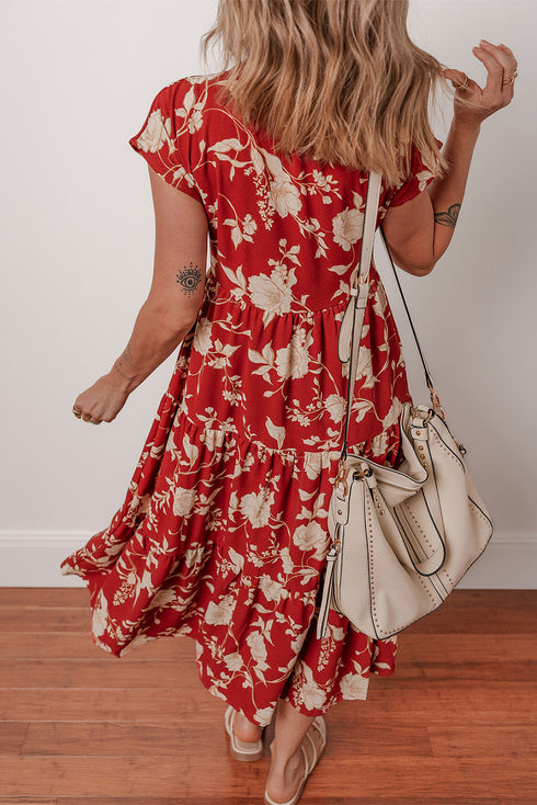 Southern Belle All Over Floral Print Tiered Midi Dress