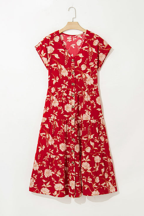 Southern Belle All Over Floral Print Tiered Midi Dress