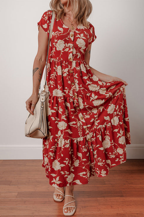 Southern Belle All Over Floral Print Tiered Midi Dress