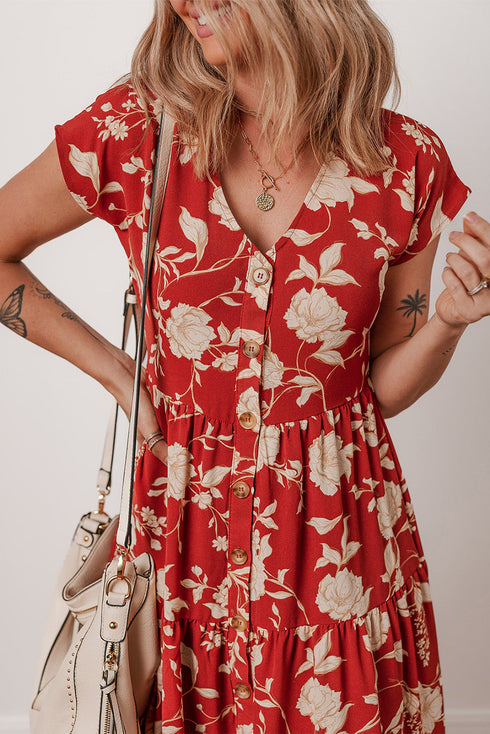Southern Belle All Over Floral Print Tiered Midi Dress