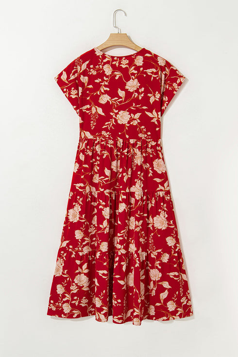 Southern Belle All Over Floral Print Tiered Midi Dress