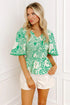 Southern Belle All Over Floral Smocked V Neck Blouse