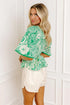 Southern Belle All Over Floral Smocked V Neck Blouse