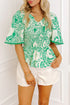 Southern Belle All Over Floral Smocked V Neck Blouse