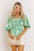 Southern Belle All Over Floral Smocked V Neck Blouse