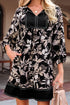 Southern Belle Botanical Print Split Neck Loose Mini Dress
