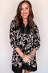 Southern Belle Botanical Print Split Neck Loose Mini Dress