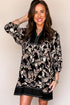 Southern Belle Botanical Print Split Neck Loose Mini Dress