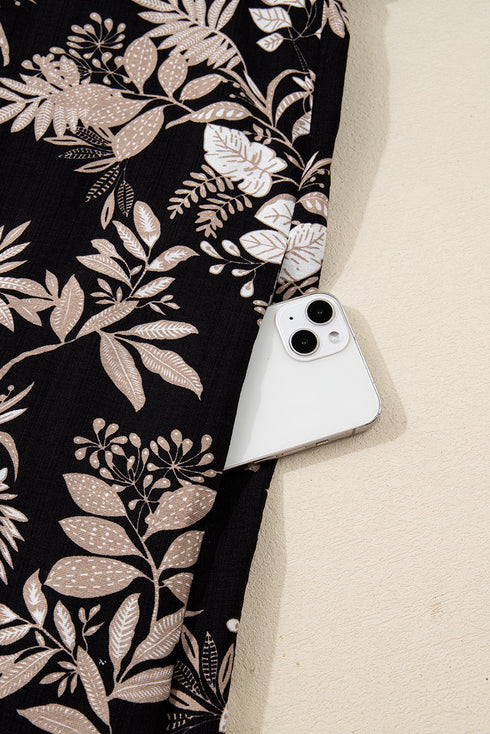 Southern Belle Botanical Print Split Neck Loose Mini Dress