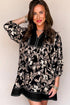 Southern Belle Botanical Print Split Neck Loose Mini Dress