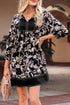 Southern Belle Botanical Print Split Neck Loose Mini Dress
