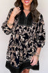 Southern Belle Botanical Print Split Neck Loose Mini Dress